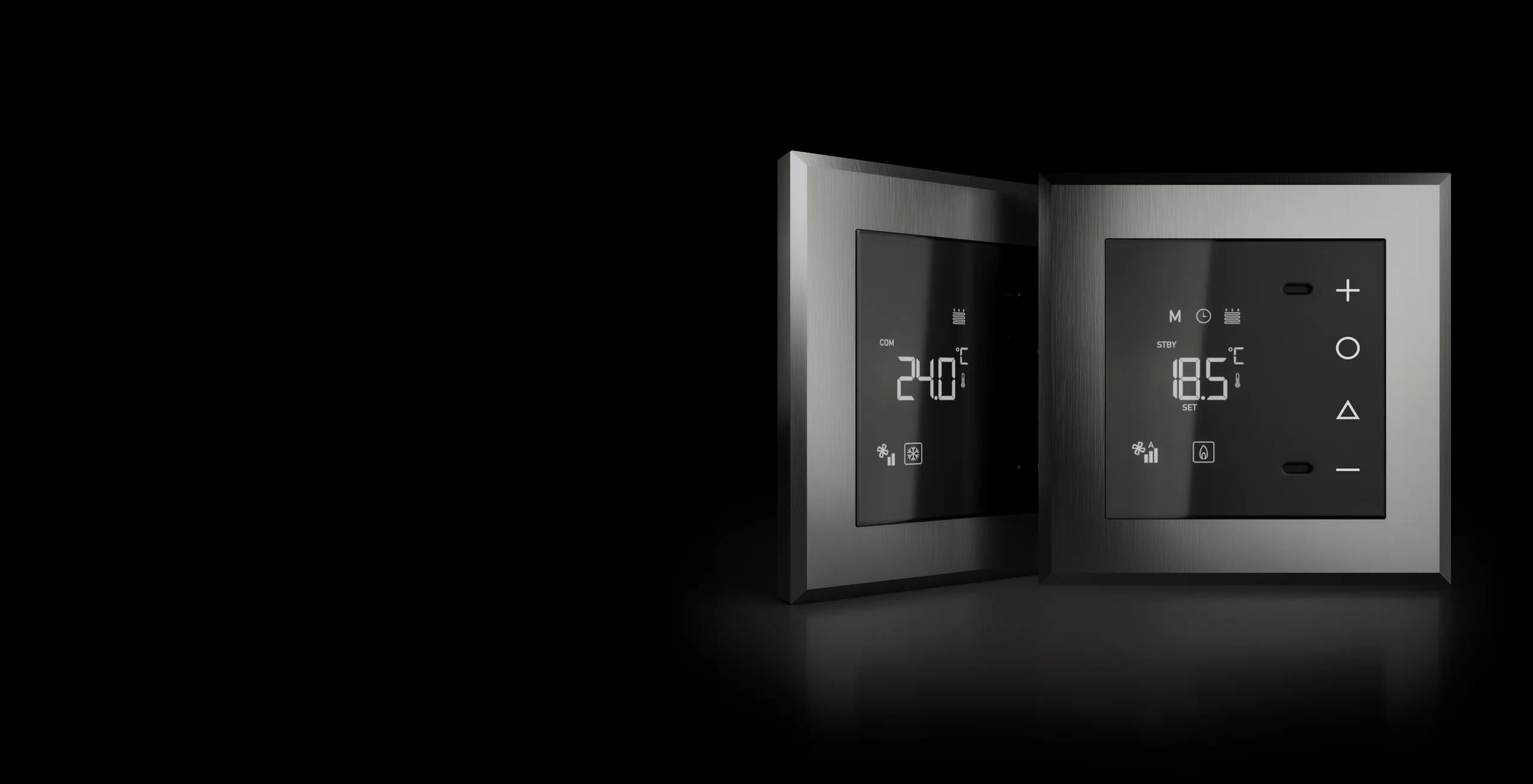 Due termostati CLIMA in finitura Steel Brushed
