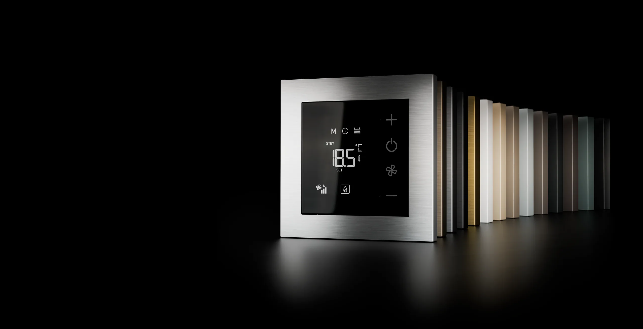 Termostato CLIMA con le placche disponibili disposte a ventaglio